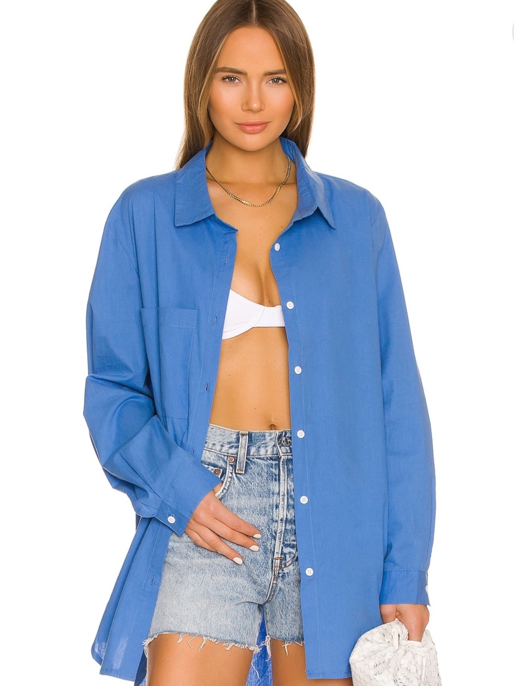 SNDYS Bello Button Up Shirt in Blue. Size 2.
